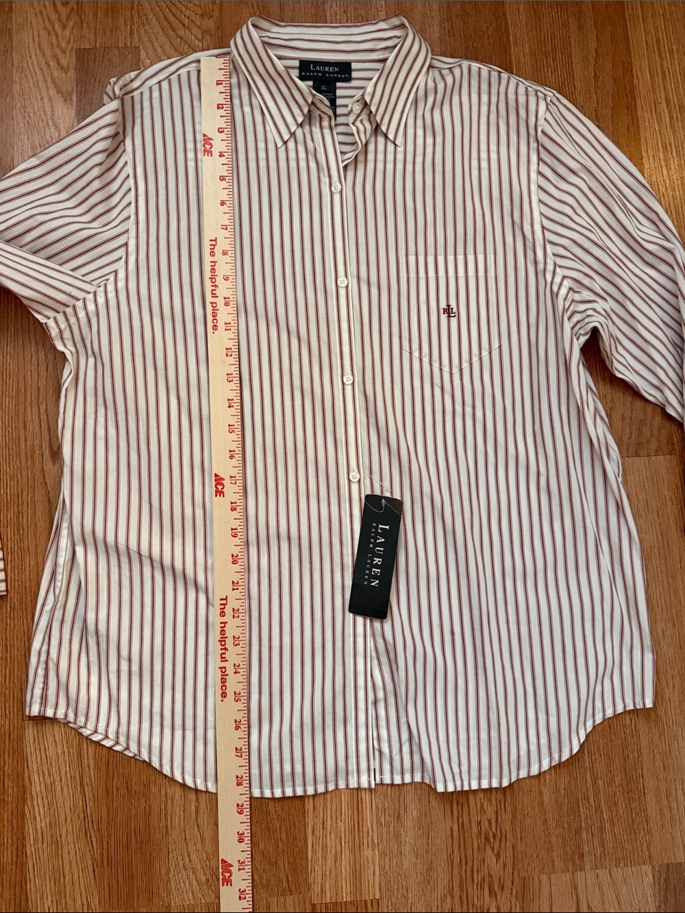 Lauren Ralph Lauren White 100% Cotton Button-Down Shirt with Red Stripes - Picture 7 of 7